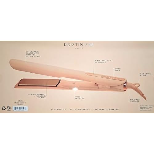 Kristin Ess Hair Styling Gift Set 3-in-1 Ceramic Flat Iron Bundle - 1.25inch Dual Voltage Ceramic Hair Straightener + Detangling Brush + Sectioning Clips - 4 Heat Settings 440 Degrees + Auto Shut Off