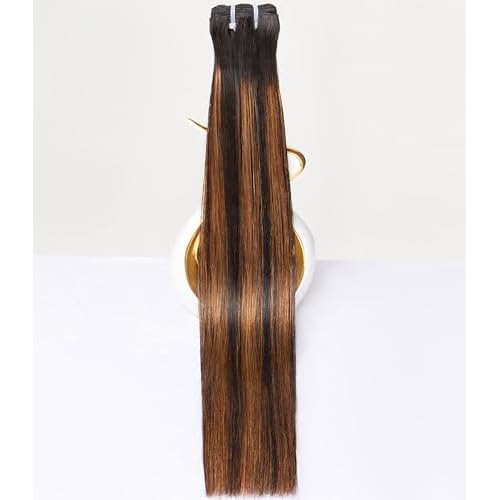 mlip Raw Bundles Human Hair Straight, No Tangle Shedding, Keep Texture Silky Soft After Multiple Washes, 15A Raw Indian Hair Bundles 24 Inches, Brown Highlight Bundles