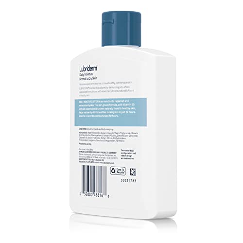 Lubriderm Daily Moisture Hydrating Body and Hand Lotion To Help Moisturize Dry Skin with Pro-Vitamin B5 For Healthy-Looking Skin, Non-Greasy, 6 fl. oz