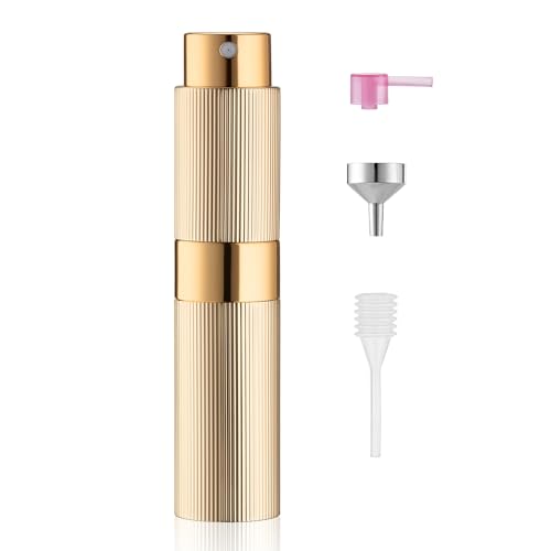 LISAPACK 8ml Perfume Atomizer Spray Bottle, 1pcs Travel Cologne Sprayer Refillable, Empty Mini Portable Perfume Dispenser (Gold)