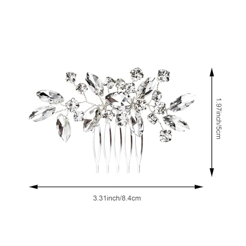 2PCS Silver Rhinestone Hair Combs, Clear Crystals Wedding Metal Hair Combs, Sparkly Crystal Bridal Hair Accessories for Bridesmaids Women Girls (3.31x1.97inch)