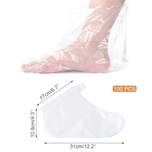 Quacc 100 PCS Plastic Disposable Foot Covers, Paraffin Bath Liners for Feet, Clear Foot Mask Socks for Pedicure, Spa, Trial Shoe