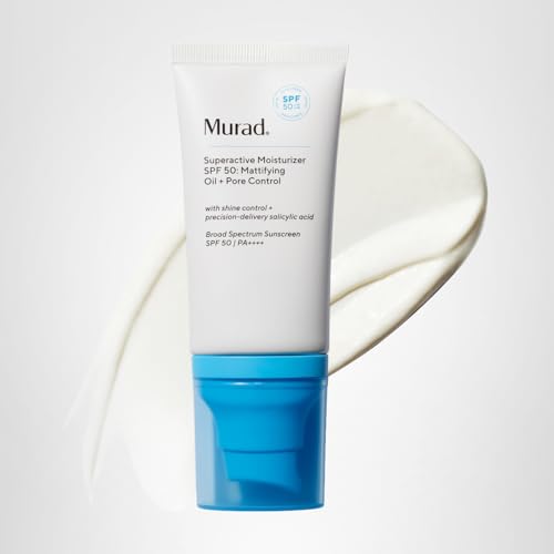 Murad Superactive Mattifying Oil and Pore Control Moisturizer SPF 50 - Shine Free Hydrating Facial Sunscreen Supercharged with Salicylic Acid To Smooth Texture and Minimize Look of Pores - 1.7Fl Oz