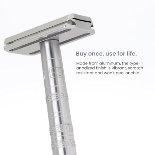 Henson Shaving Razor - Jet Black Double Edge Safety Razor with 5 Spare Blades - 30¡Æ Angled Precision With Superior Blade Rigidity- Reusable Single Blade Razors For Men and Women - Mild Aggression
