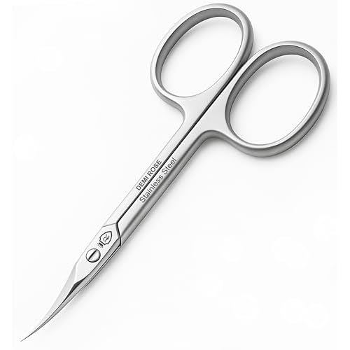 Cuticle Scissors Extra Fine Curved - Pointed Tip Professional Manicure Scissors for Cuticles, Nails, Eyelash, Nose Hair, Beard, Mustache - Nail Scissors with Rubber Inserts