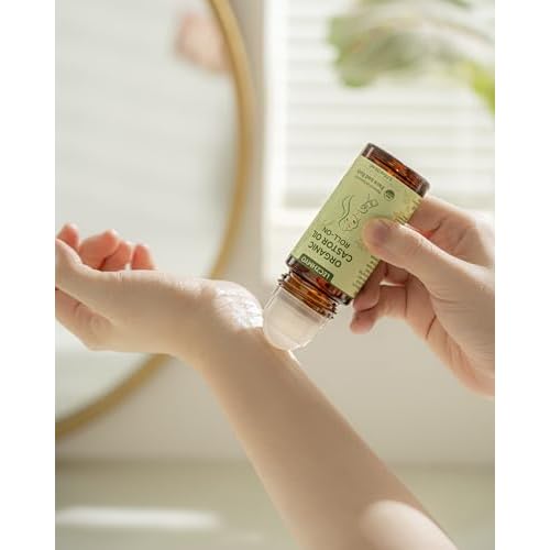 Castor Oil Roll on for Belly, Face, Body, Under Eyes ?Certified Organic, Cold Pressed, Hexane Free, Unrefined ? Glass Bottle Pure Roller Ball Castor Oil to Moisturize Skin - 1.7 fl. oz Large Size
