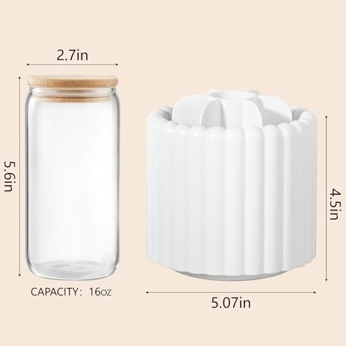 Anyoifax 360 Rotating Makeup Brush Holder 7 Slots Make Up Brush Organizer Removable Spinning Cosmetic Brushes Storage Pen Holder for Vanity, Dresser, Desk, White