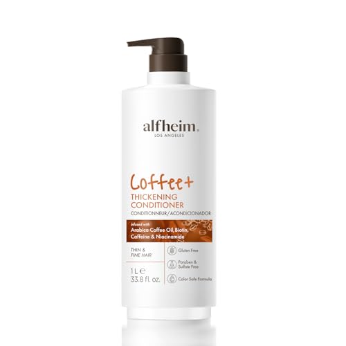 ALFHEIM Coffee+ Thickening Conditioner for Fine, Thin & Weak Hair with Caffeine, Biotin & Arabica Coffee Oil, Strengthening, Moisturizing & Volumizing Formula, Paraben-Free, Sulfate-Free, 33.8 oz 1L