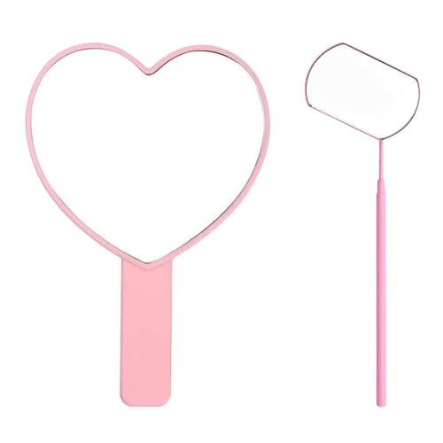 TBWHL Heart-Shaped Travel Handheld Mirror, Cosmetic Hand Looking Glass with Handle Hand Held for Shaving Single-Sided Portable Travel Vanity Mirror Men & Women (Lash Mirror & Heart Mirror, 2)