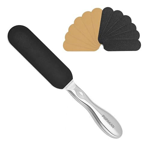 Professional Pedicure Foot File, Coarse/Fine Dual Sided and Reusable Stainless Steel Cracked Skin Corns Callus Remover Feet File with 12 Replaceable Coarse-Fine Foot Pads