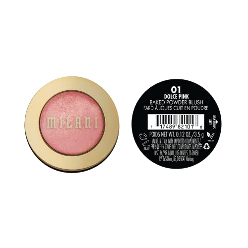 Milani Baked Blush, Powder Blush for Cheeks, Cruelty Free Makeup - Shape, Contour & Highlight Face for a Shimmery or Matte Finish -Dolce Pink