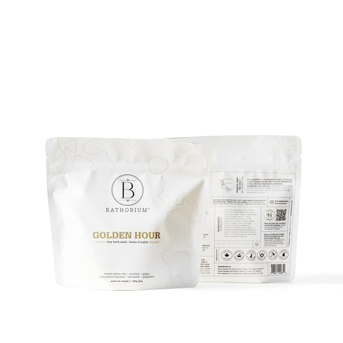Bathorium Golden Hour Mud Mineral Soak, Detox Bath Soak with French Grey Sea Salt, Ginger & Mandarin, Sinus Relief & Recovery, pH-Balanced for Women, Approximately 3 Baths, 32 oz