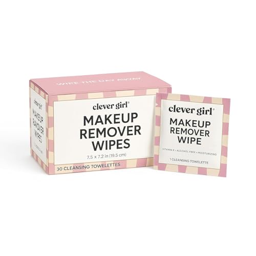Individually Wrapped Makeup Remover Wipes with Micellar Water, Green Tea Extract, Aloe & Vitamin E - Travel Sized Individual Micellar Cleansing Wipes Unscented (30 Pack)