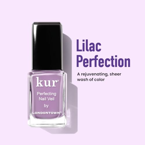 LONDONTOWN Violet Vibes Nail Polish Set - Perfecting Nail Veil #9, Sheer Lilac Tint, .40fl oz, with Bottle Service Polish Holder and Roll & Glow Cuticle Oil, Passionfruit for Dry Cracked Cuticle Care