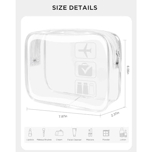 TSA Approved Toiletry Bag - Clear Makeup Bag Waterproof Quart Size Bag, Travel Makeup Cosmetic Bag for Women Travel Car Car Accessories Essentials for Men and Women (3 Pack-Clear)