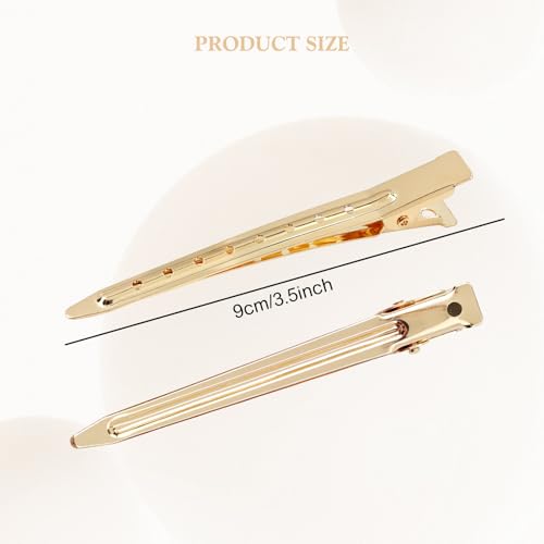 40 Pieces 9cm/3.5" Gold Metal Hair Salon Alligator Hair Styling Clips with Holes Duckbill Hair Sectioning Clips Hair Barrettes Accessories for Women Girls Teens