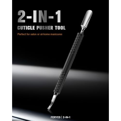 FERYES Cuticle Pusher with Fork, 2-in-1 Cuticle Remover Tool, Upgraded Stainless Steel Cuticle Trimmer Nail Care Tool for Manicures- Black(5.8 Inches£©