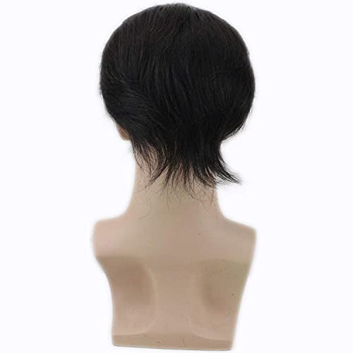 Toupee for Men 100% European Human Hair Swiss Lace Front Natural Hairline Hair Pieces 0.08mm Thin Skin PU V-looped Men's Hair Replacement System 8x10 Inches 1B Off Black Color