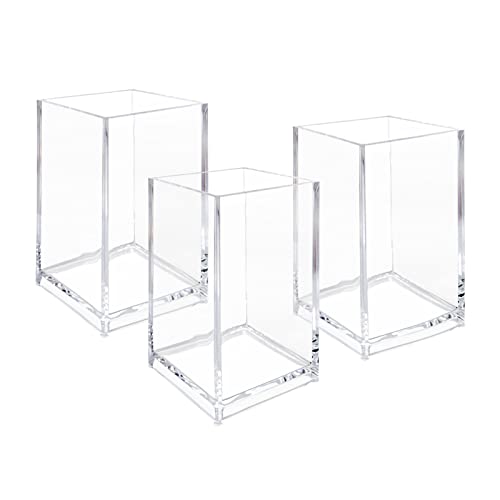 3 Pack Clear Acrylic Cosmetic Pencil Pen Holder Cup, Clear Makeup Brush Holder, Desk Acrylic Brushes Storage