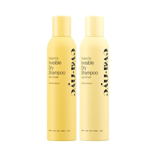 Eva NYC Freshen Up Invisible Dry Shampoo Spray Set - Oil-Absorbing, Odor-Removing Dry Shampoo for Light, Dark & Oily Hair -No White Cast - Warm Vanilla and Light + Fresh Scents - 5.3 fl oz (Pack of 2)