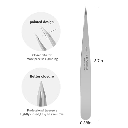 Pointed Tweezers for women Facial hair, Precision Tweezers for Eyebrows, Chin Hair£¬Ingrown Hair, Splinters, Glass Removal£¨Silver£©