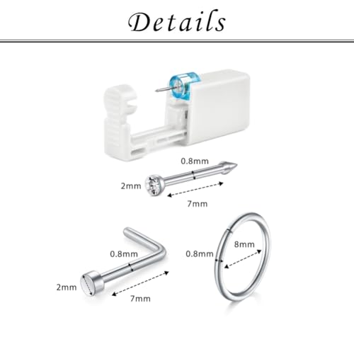TOKRING Nose Piercing Kit - 2 Packs Self Piercing Gun with Studs & Rings, Disposable Safety Nose Piercing Gun Kit