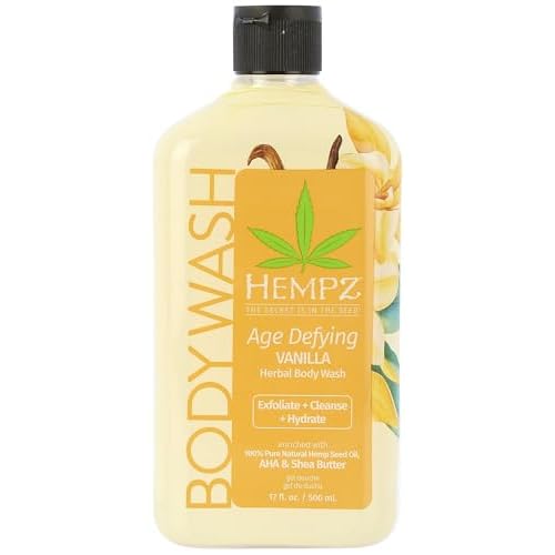 Hempz Body Wash Age Defying - Vanilla & Musk - Hydrating for Sensitive Skin, Scented, Exfoliating with Shea Butter, Pure Hemp Seed Oil, and Algae for Sensitive Skin - 17 fl oz