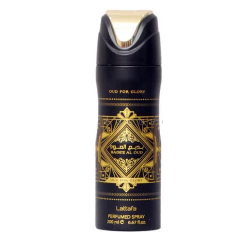 Lattafa Bade'e Al Oud Oud for Glory for Unisex Perfumed Deodorant Spray, 6.67 Ounce / 200 ml