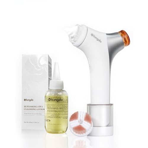 kingdo 2-in-1 Face Scrubber & Makeup Remover Device, Smart Automatic Foaming Facial Cleansing Brush Exfoliator with Face Cleanser for Deep Cleansing & Exfoliating & Removing Makeup Skin Care