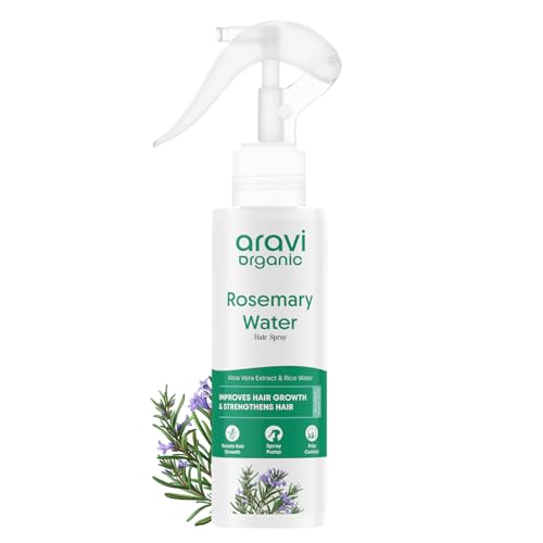 Aravi Organic Rosemary Water Hair Spray with Aloe Vera & Rice Water | Stimulates Hair Follicles, Boosts Hair Growth & Thickness, Reduces Hair Fall, Breakage & Dandruff | For Men & Women - 100ml