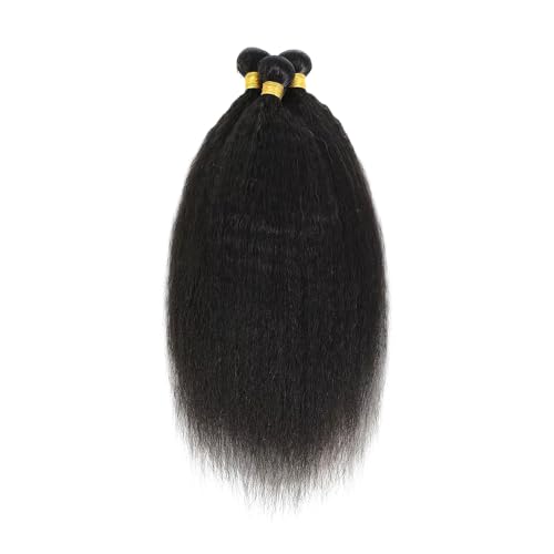14 16 18 Inch Yaki Straight Bundles Human Hair Bundles #1B Nature Black Kink Straight Bundle Unprocessed Brazilian Virgin Weave Hair 3 Bundle 50 Gram Per Bundle for Woman