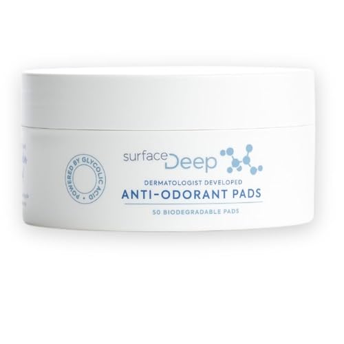 Surface Deep Anti-Odorant Pads ? Deodorant Odor Prevention & Skin Care in One | 50 Pads in Jar | Dermatologist-Developed | Glycolic Acid Exfoliation | Aluminum-Free, Vegan & Cruelty-Free