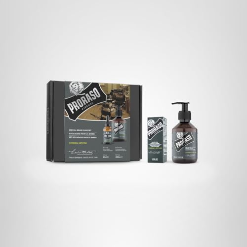 Proraso Beard Care Kit for Men | Beard Wash & Beard Oil Tame, Cleanse & Detangle Full, Thick and Coarse Beards | Cypress and Vetyver