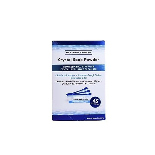 Dr. B Dental Solutions Powder Crystal Soak Cleanser, Ideal for Oral Appliances, Dentures, Night Guards, Retainers, Aligners, and Sleep Apnea Devices - 45 Packs Included (Single Pack)