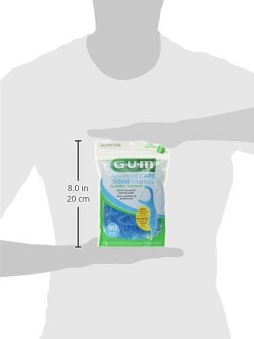 GUM Advanced Care Floss Picks - Dental Flossers for Adults with Vitamin E and Fluoride - Extra Strong Shred-Resistant Dental Floss, Easy Grip Handle, Fresh Mint Flavor, 90 ct (Pack of 2)