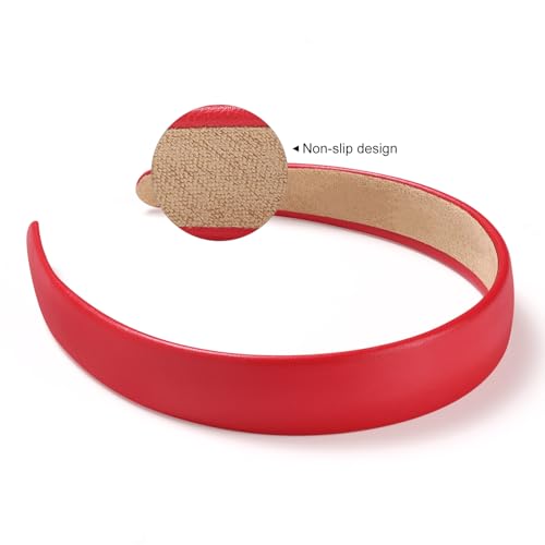 WantGor 1 Inch PU Leather Headband, Wide Padded Hairband Fashion Hair Bands Cute Womens Headbands Holiday DIY Hair Accessories (Red)