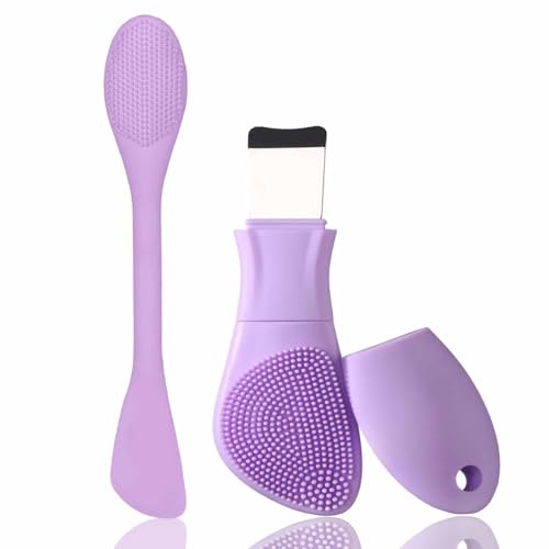 Silicone Face Scrubber Black Head Remover Tool Mask Applicator Spatula-for Deep Cleansing Blackheads Remover Makeup Residue Removal Facial Exfoliating Massaging Skin Care (Purple)