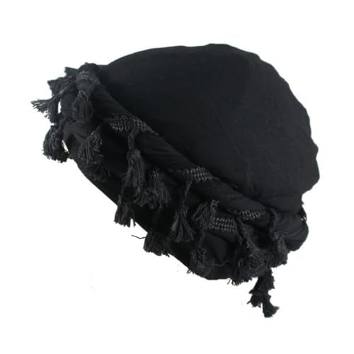 YuMENo Turban for Men Women Vintage Twist Durag Head Wraps Satin Lined Halo Turban with Tassel Waves Braids