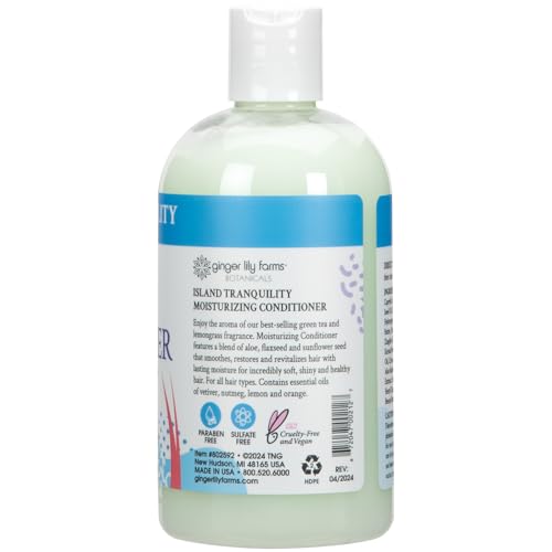 Ginger Lily Farms Botanicals Moisturizing Conditioner for Dry Hair, Island Tranquility, 100% Vegan & Cruelty-Free, Green Tea Lemongrass Scent, 12 Fl Oz