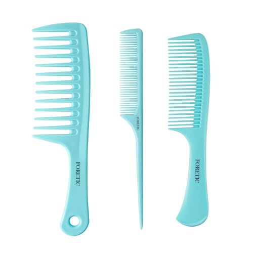 Hair Comb 3-in-1 Plastic Hair Comb Set For Women, Men - Wide Tooth, Rat Tail, and Regular Tooth Detangling Hair Combs for All Hair Types-Blue