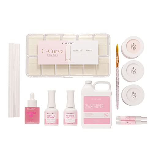 Kiara Sky 14 Piece Acrylic Nail Starter Kit (Includes EMA Monomer, Top Coat, Primer)