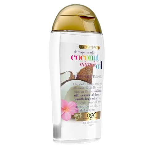 OGX Extra Strength Damage Remedy + Coconut Miracle Oil Penetrating Hair Oil Treatment, Extra Hydrating Anti-Frizz Oil for Coarse, Dry Hair, Paraben-Free, Sulfated-Surfactants Free, 3.3 Fl Oz