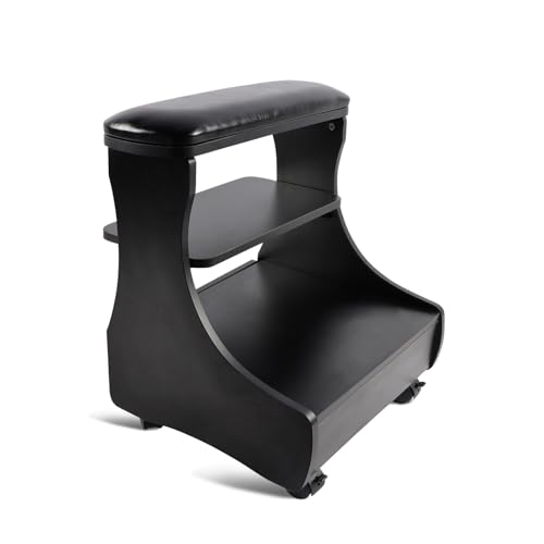 Kalolary Pedicure Foot Rest, Manicure Foot Rest with Wheels PU Leather Home Beauty Footrest Pedicure Foot Stool Stand for Home Salon Use(Black)