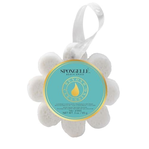 Spongelle Beach Grass Wild Flower Buffer Body Scrubber | Bath & Shower Loofah for Women | Exfoliator with Body Wash Infused Sponge | 14+ uses