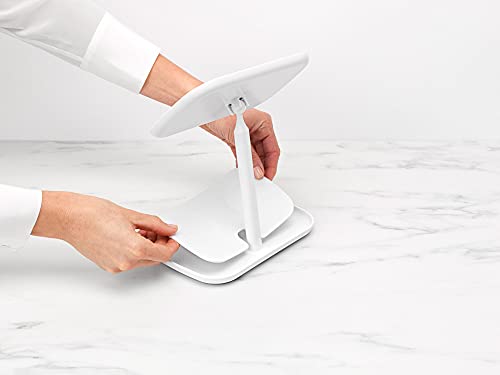 Brabantia Renew 360° Adjustable Vanity Bathroom Mirror with Stand & Storage Tray (White) Non-Slip Tray for Makeup, Jewellery, Shaving Accessories (8x8x11)