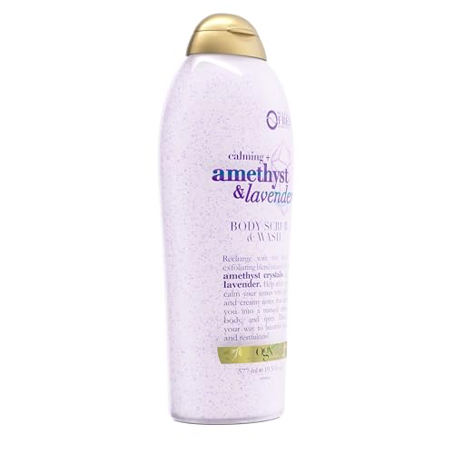 OGX Calming + Amethyst & Lavender Body Scrub & Wash, Gently Exfoliating, 19.5 fl oz