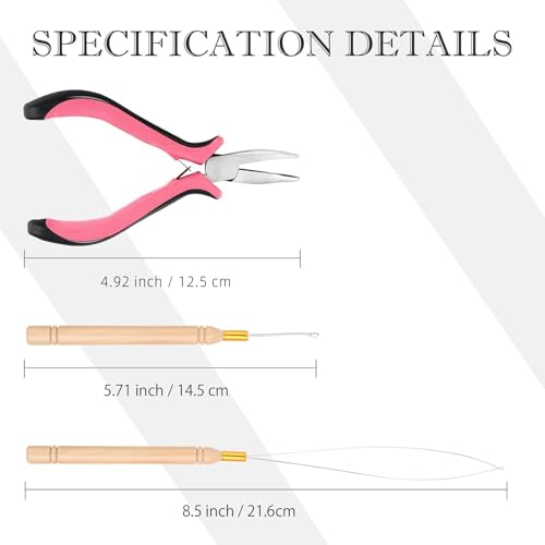 Microlinks Hair Extensions Kit,Beads Hair Extensions Threader Pulling Hook Pliers,Micro Link Tools Hair Feathers Extensions Kit for Hair Style