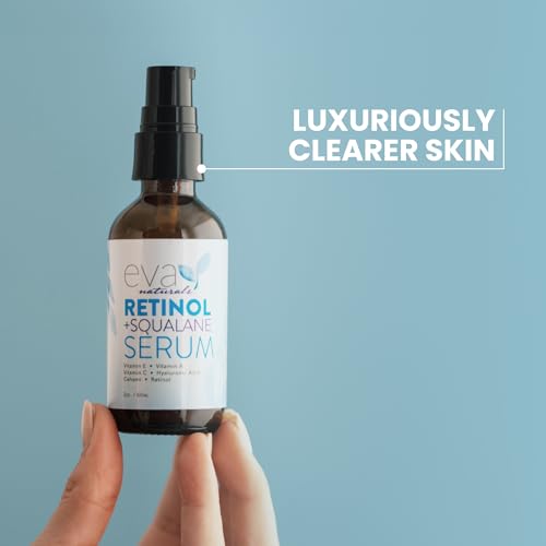 Eva Naturals Retinol + Squalane Serum ? Anti Aging Face Serum for Wrinkles, Collagen Boost, Eye & Night Use ? Retinoid Skin Care for Acne, Pores, Dark Spots & Sensitive Skin