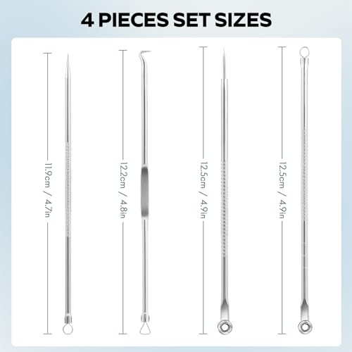 FEITA Blackhead Remover Pimple Popper Tool Kit, Comedone Pimple Extractor Acne Tools for Face Nose, Stainless Acne Needle Zit Popping Removal Facials Tool, Silver 4Pcs