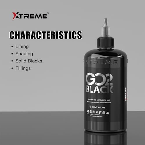 Xtreme GO2 Black Tattoo Ink for Bold Fillings, Long Lasting Vivid Color, Highly Concentrated, Smooth Application, Vegan Tattoo Ink (10 oz)